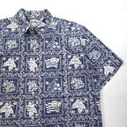 reyn spooner 90年代 ハワイ製 ビキニタグ ハワイアン アロハシャツ L ネイビー 総柄