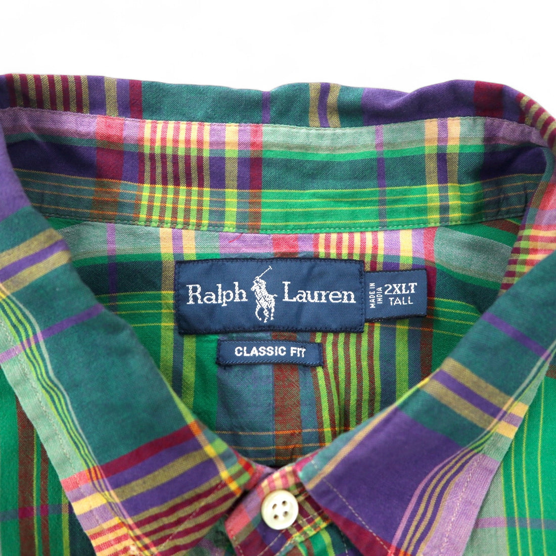 Ralph Lauren クラシックフィット 半袖 ボタンダウンシャツ 2XLT TALL グリーン チェック コットン スモールポニー 刺繍 ビッグサイズ