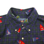 CHAPS RALPH LAUREN 90s Button-Down Shirt, Size L, Green Check, All-Over Print, Pennant Flag