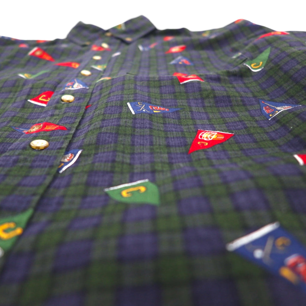 CHAPS RALPH LAUREN 90s Button-Down Shirt, Size L, Green Check, All-Over Print, Pennant Flag