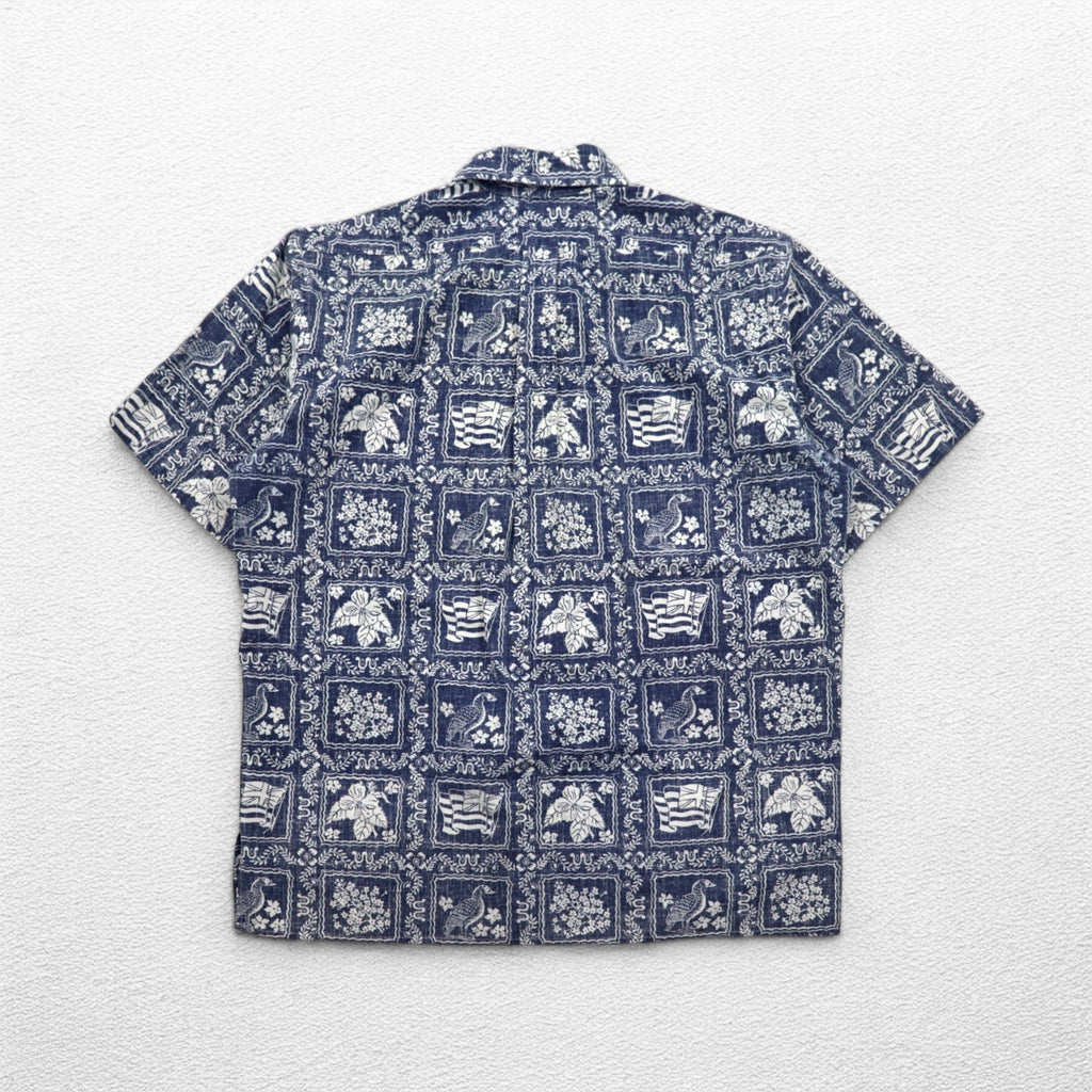reyn spooner 90年代 ハワイ製 ビキニタグ ハワイアン アロハシャツ L ネイビー 総柄