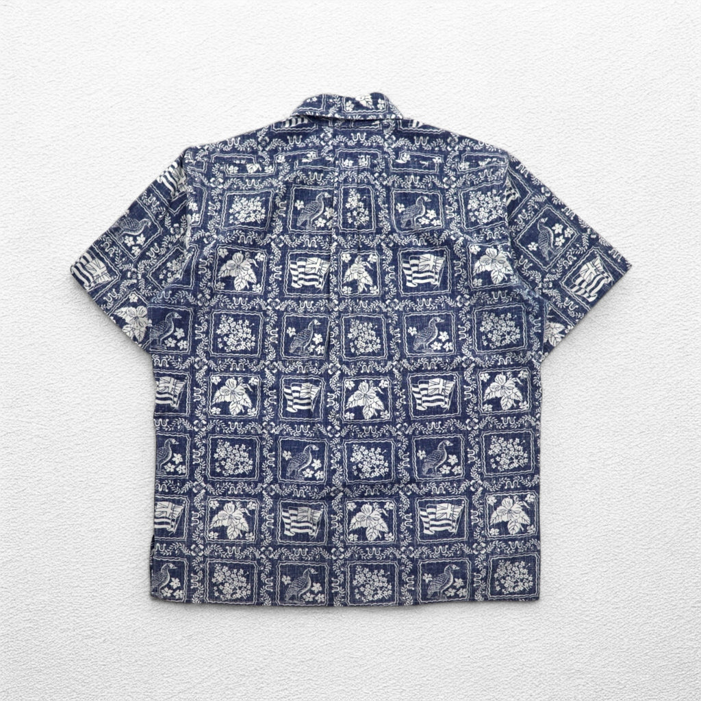 reyn spooner 90年代 ハワイ製 ビキニタグ ハワイアン アロハシャツ L ネイビー 総柄