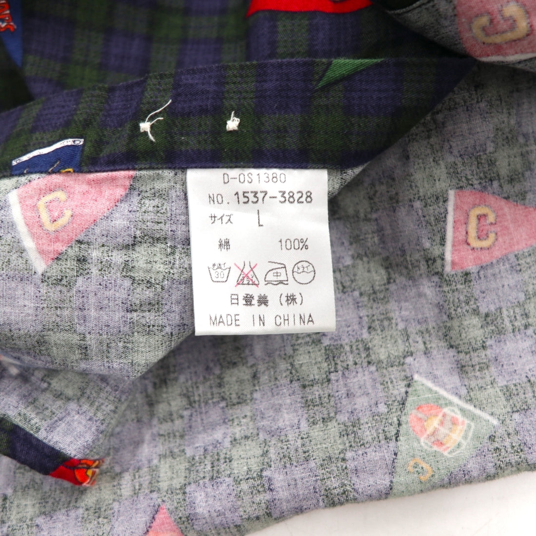 CHAPS RALPH LAUREN 90s Button-Down Shirt, Size L, Green Check, All-Over Print, Pennant Flag