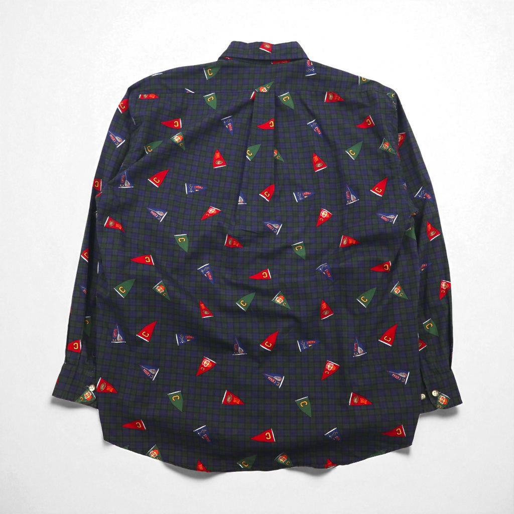 CHAPS RALPH LAUREN 90s Button-Down Shirt, Size L, Green Check, All-Over Print, Pennant Flag