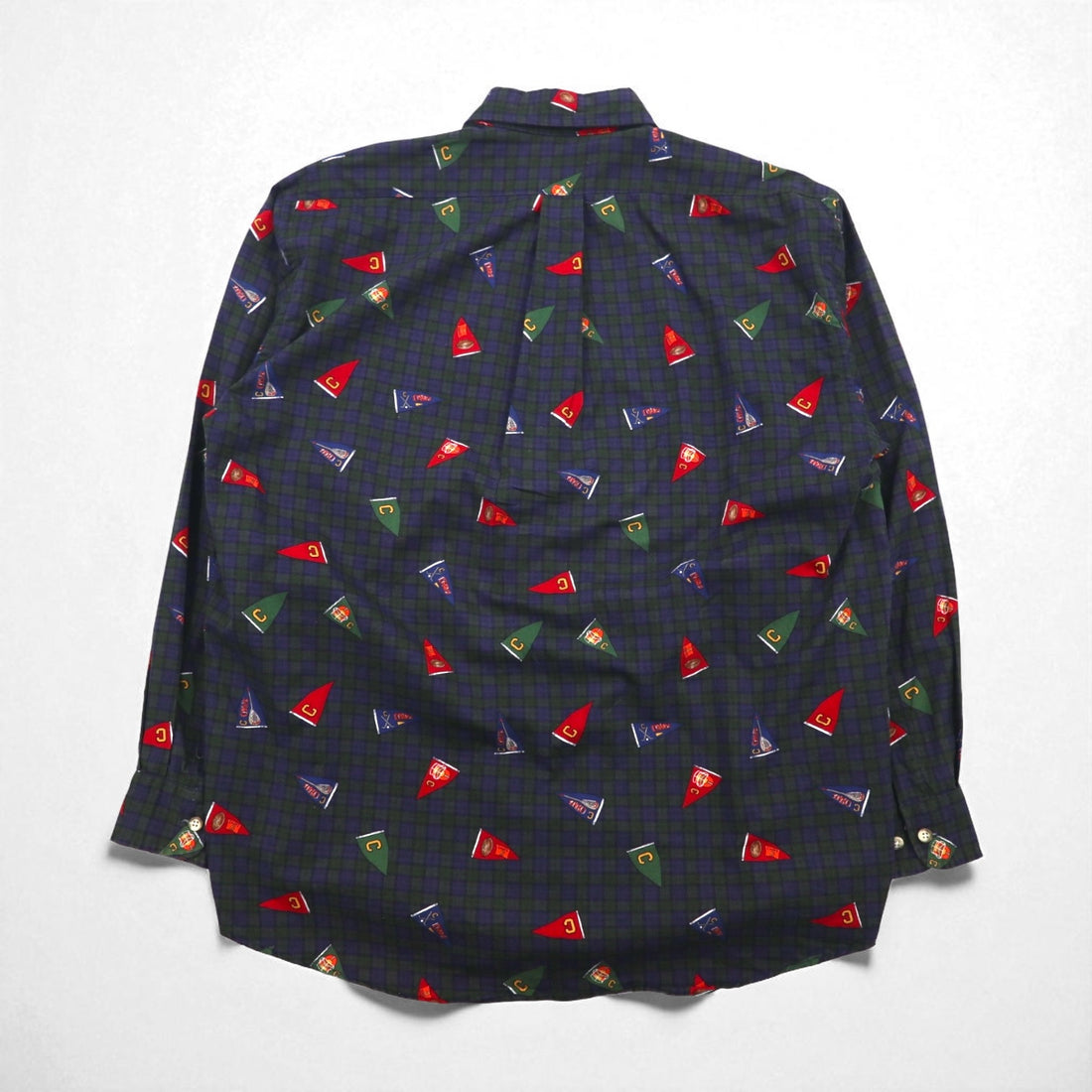 CHAPS RALPH LAUREN 90s Button-Down Shirt, Size L, Green Check, All-Over Print, Pennant Flag