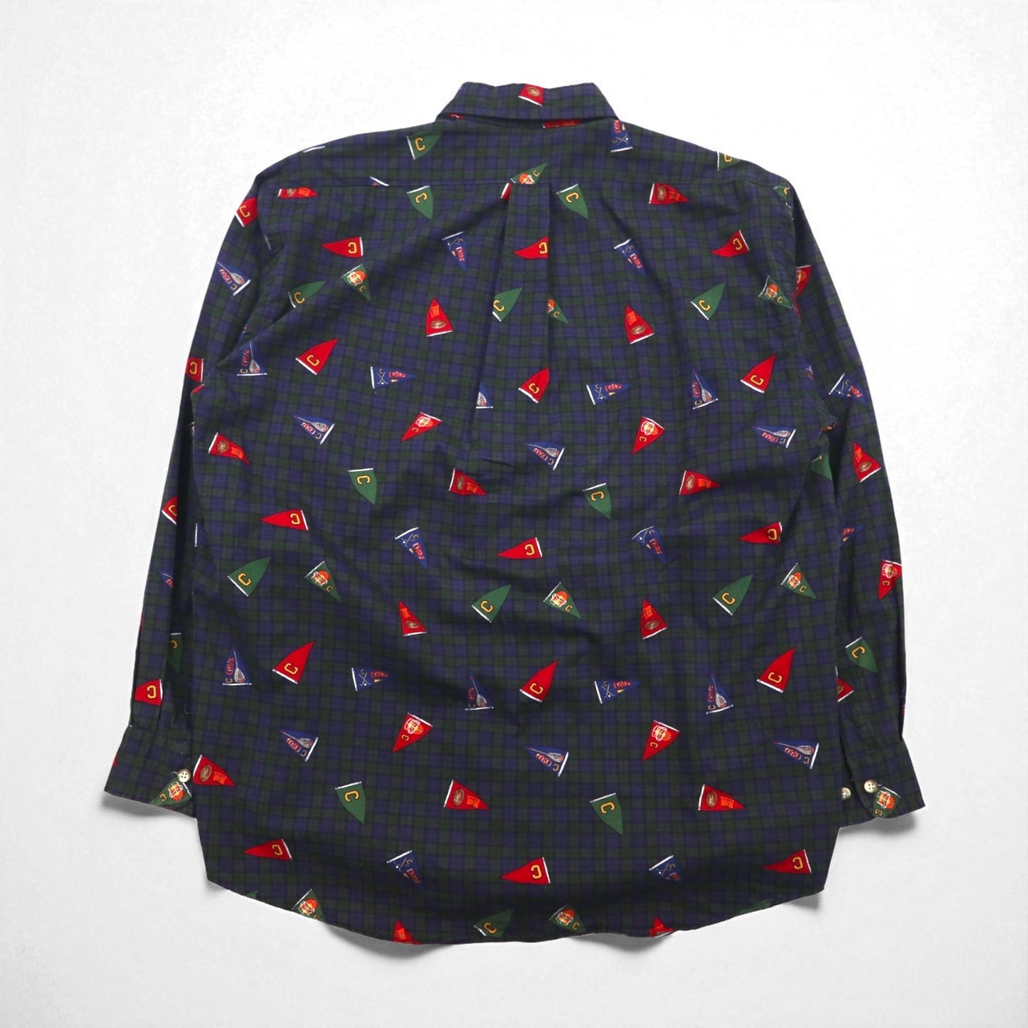 CHAPS RALPH LAUREN 90年代 ボタンダウンシャツ L グリーン チェック 総柄 ペナント フラッグ