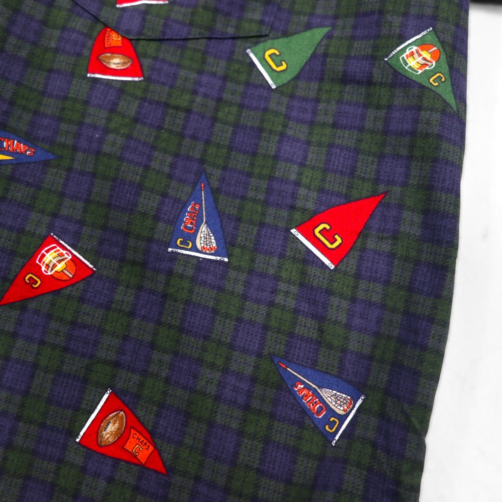 CHAPS RALPH LAUREN 90s Button-Down Shirt, Size L, Green Check, All-Over Print, Pennant Flag
