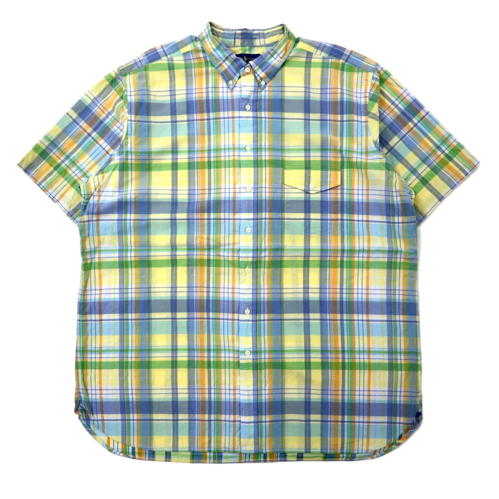 日本然リトテ-古着オンライン-Ralph Lauren ビーチ ツイル 半袖 ボタンダウンシャツ 2XLT TALL イエロー チェック コットン スモールポニー 刺繍 ビッグサイズ-Ralph Lauren Beach Twill Short Sleeve Button-down Shirts 2XLT TALL Yellow Checked Cotton Small Pony Embroidery Big Size