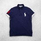 Polo by Ralph Lauren 90s Big Pony Embroidered Polo Shirt L Navy Pique Patchwork