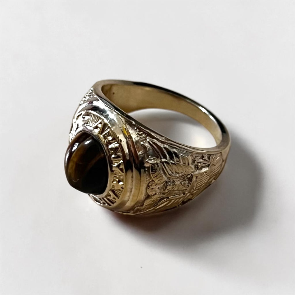 US ARMY AIR FORCE カレッジ リング 指輪 18号 ゴールド ブラウン タイガーアイ