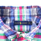 Ralph Lauren short sleeve button down shirt 2XB BIG blue check cotton small pony embroidery big size