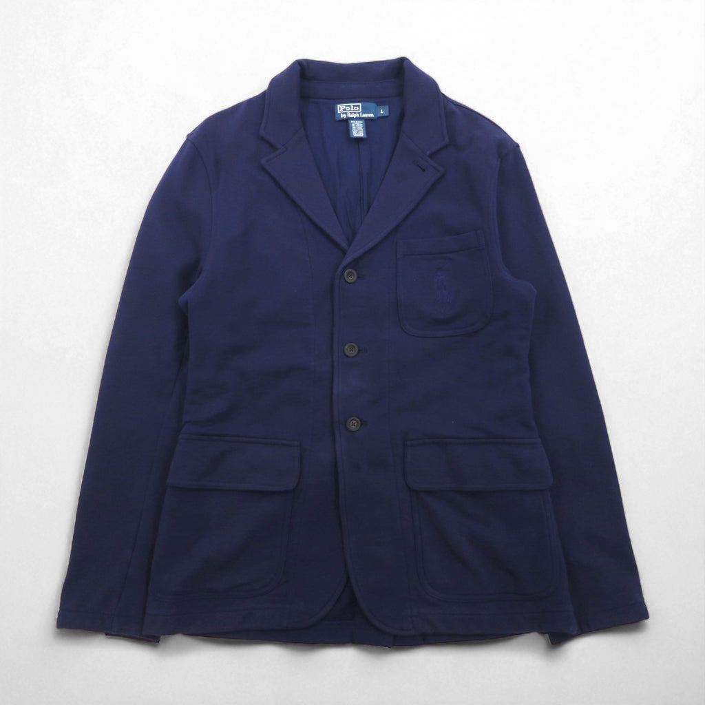 Polo Ralph Lauren 90s 3B Tailored Jacket Blazer, Size L, Navy Cotton with Pony Embroidery
