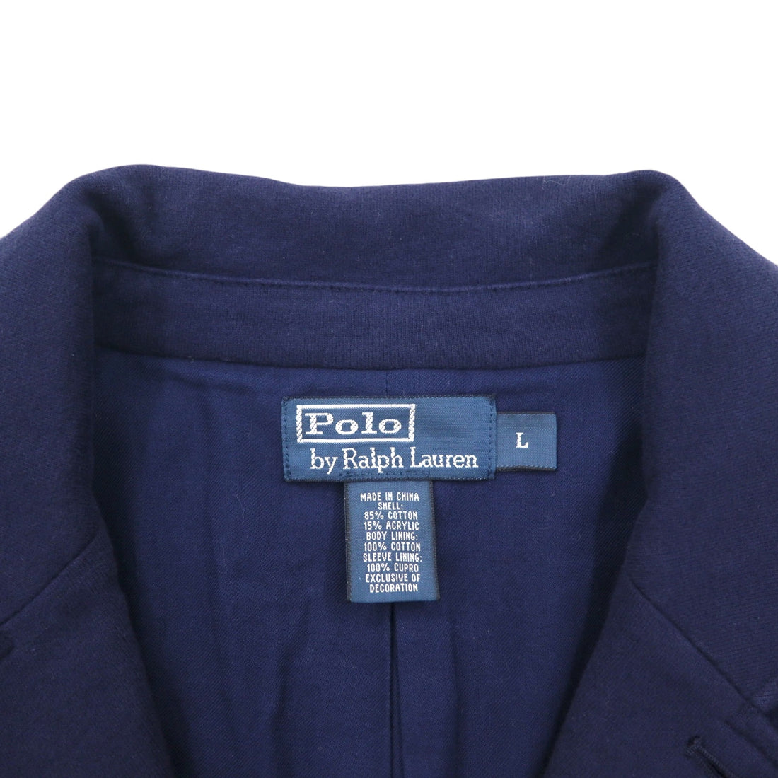 Polo Ralph Lauren 90s 3B Tailored Jacket Blazer, Size L, Navy Cotton with Pony Embroidery