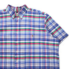 Ralph Lauren short sleeve button down shirt 2XB BIG blue check cotton small pony embroidery big size
