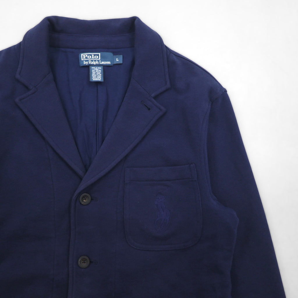 Polo Ralph Lauren 90s 3B Tailored Jacket Blazer, Size L, Navy Cotton with Pony Embroidery