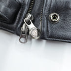 HARLEY DAVIDSON パンチングレザー レーシングジャケット L シングルライダース ダブルジップ 白ライン