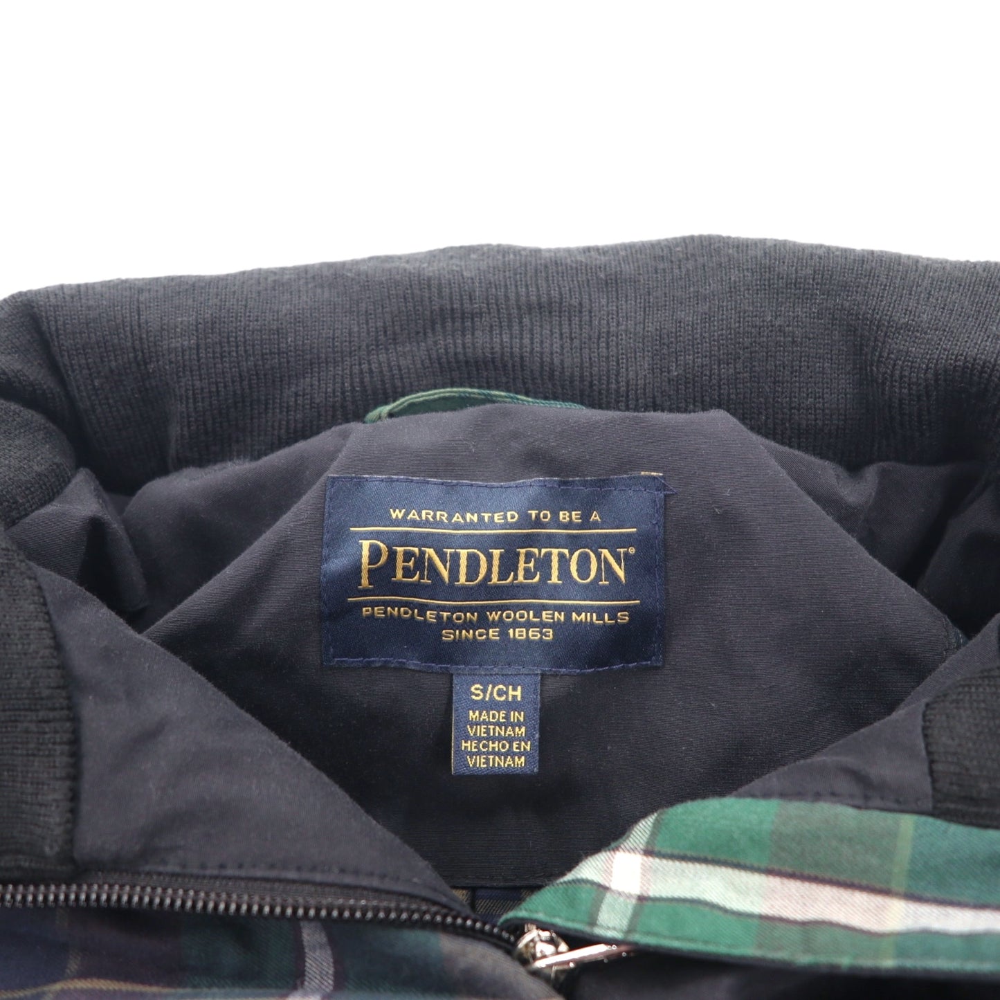 PENDLETON マウンテンパーカー S ブラック ポリエステル ダブルジップ 裏地チェック フード収納式