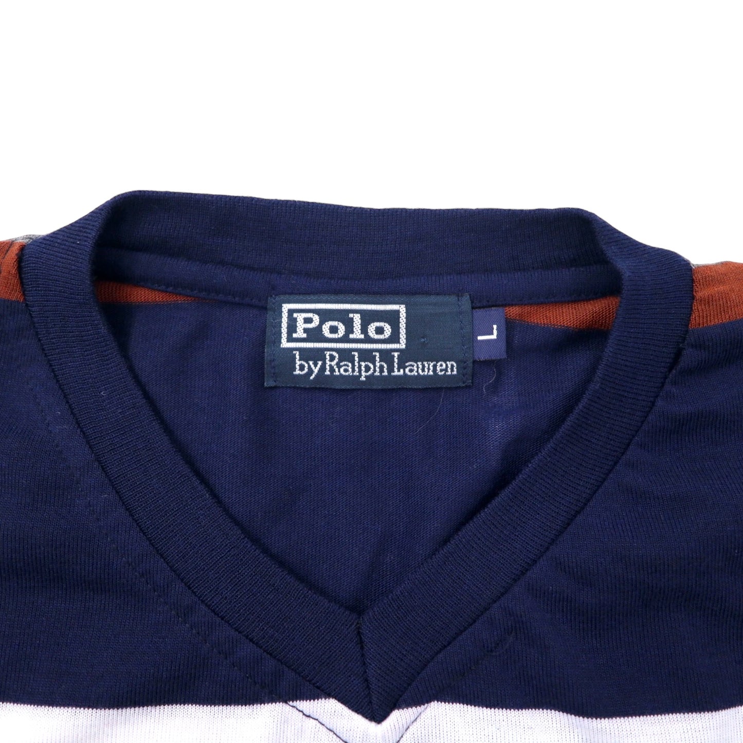 Polo by Ralph Lauren Vネック ボーダー Tシャツ L ネイビー コットン スモールポニー 刺繍