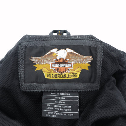 HARLEY DAVIDSON パンチングレザー レーシングジャケット L シングルライダース ダブルジップ 白ライン