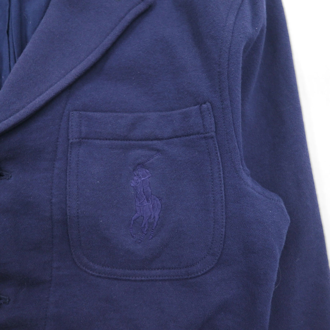 Polo Ralph Lauren 90s 3B Tailored Jacket Blazer, Size L, Navy Cotton with Pony Embroidery
