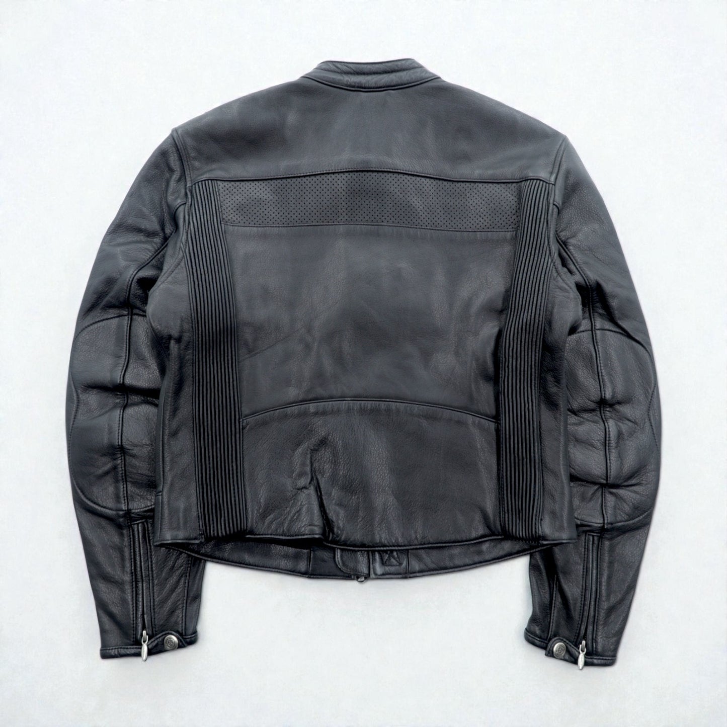HARLEY DAVIDSON パンチングレザー レーシングジャケット L シングルライダース ダブルジップ 白ライン