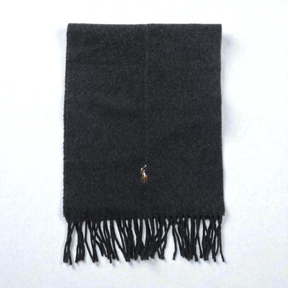 Polo Ralph Lauren イタリア製 フリンジ マフラー グレー ウール スモールポニー 刺繍