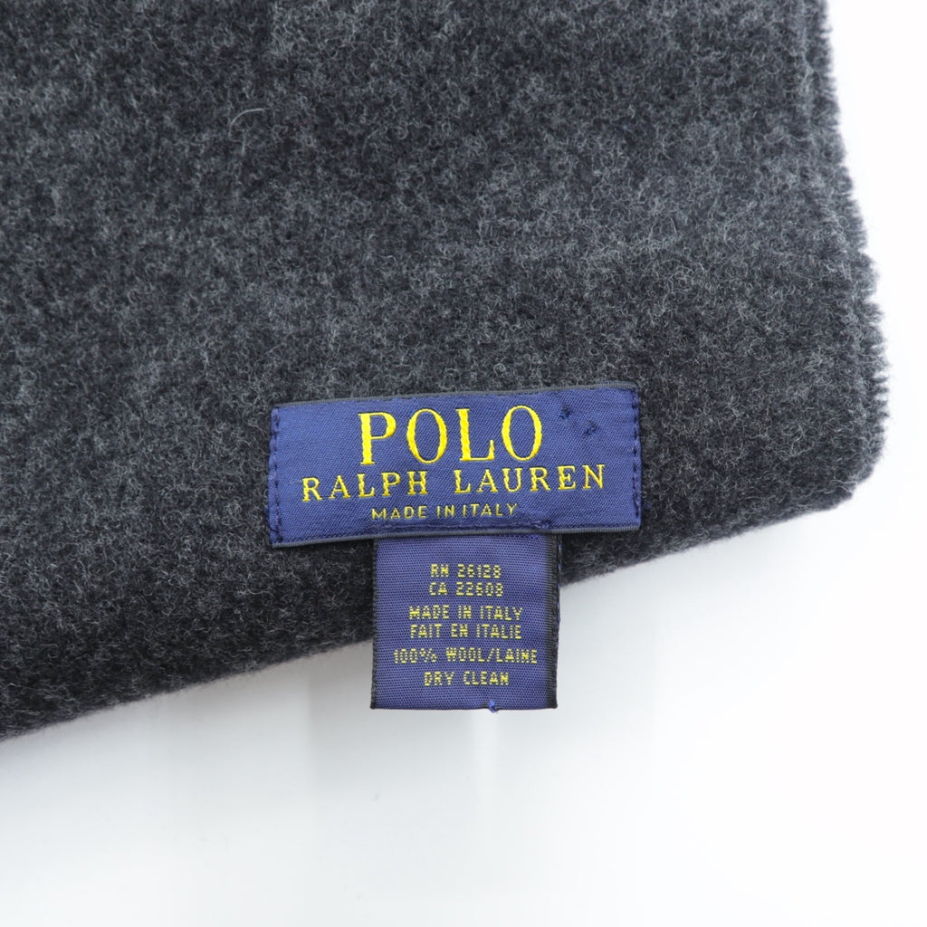 Polo Ralph Lauren イタリア製 フリンジ マフラー グレー ウール スモールポニー 刺繍