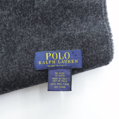 Polo Ralph Lauren イタリア製 フリンジ マフラー グレー ウール スモールポニー 刺繍