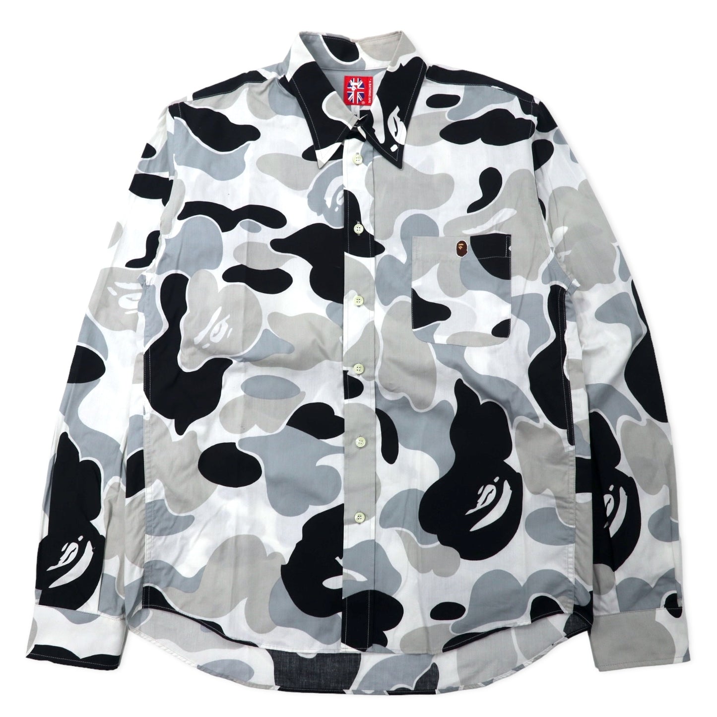 A BATHING APE カモフラ シャツ M ホワイト グレー 猿カモ コットン 日本製