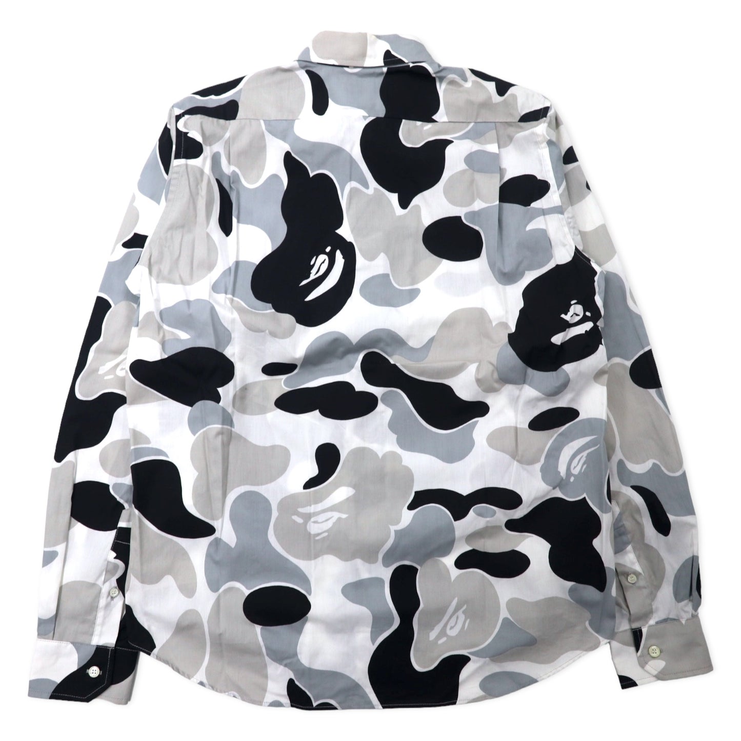 A BATHING APE カモフラ シャツ M ホワイト グレー 猿カモ コットン 日本製