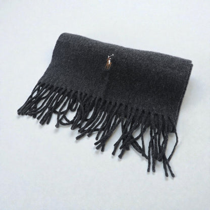 Polo Ralph Lauren イタリア製 フリンジ マフラー グレー ウール スモールポニー 刺繍