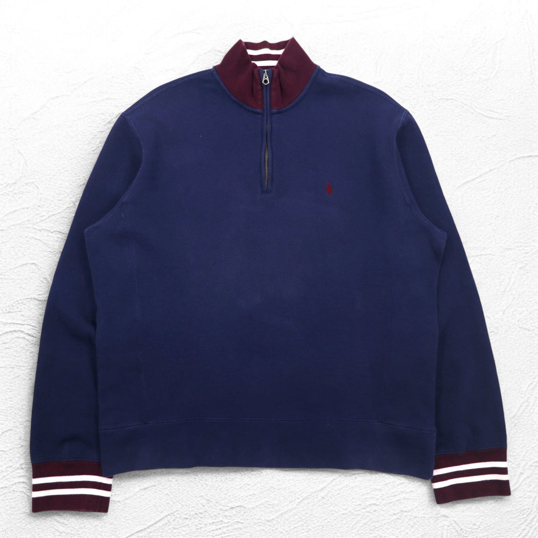 Polo by Ralph Lauren Half Zip Reverse Weave Sweatshirt, XL, Navy, Ribbed Line
