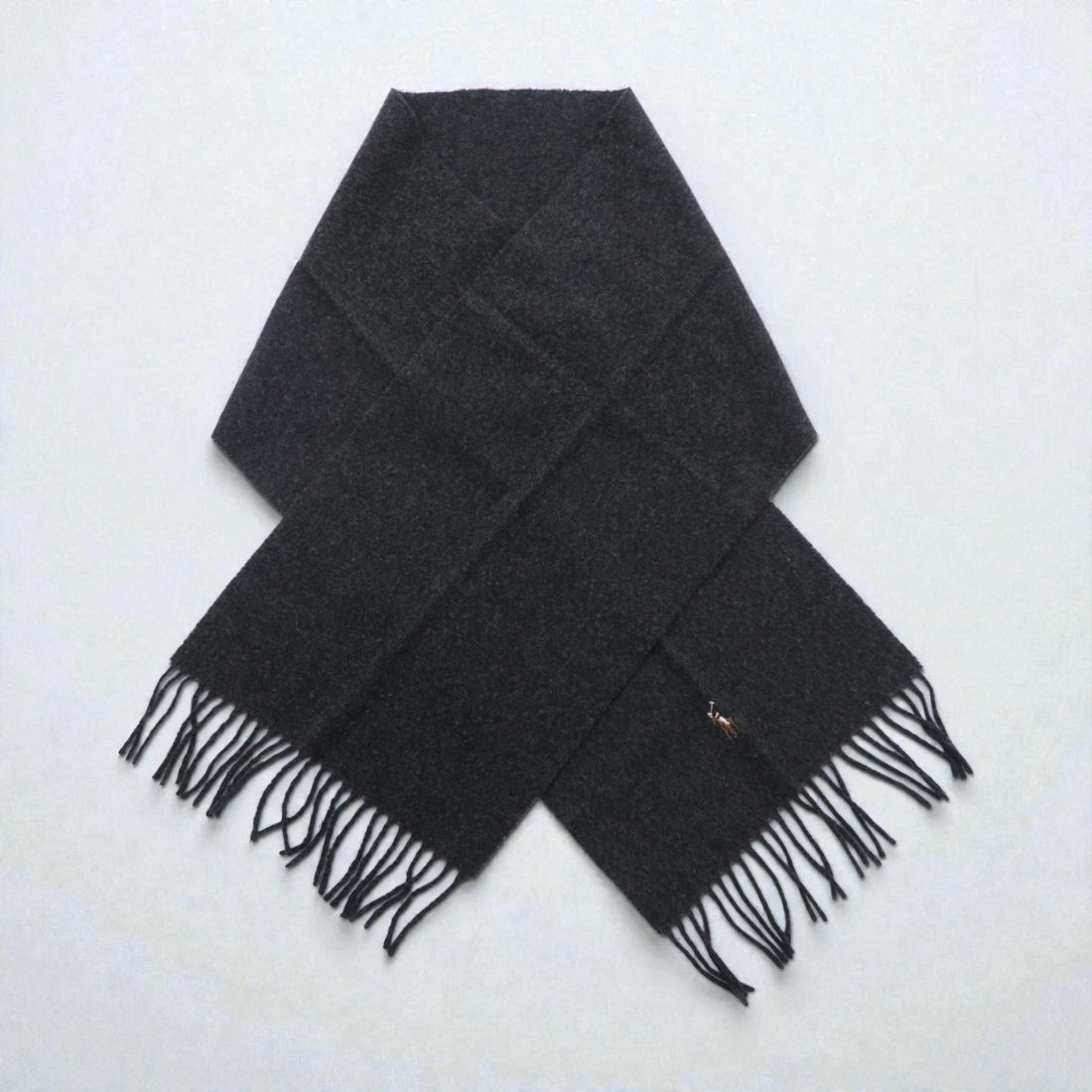 Polo Ralph Lauren Made in Italy Fringe Scarf Gray Wool Small Pony Embroidery