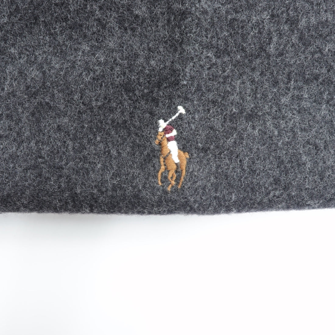 Polo Ralph Lauren Made in Italy Fringe Scarf Gray Wool Small Pony Embroidery