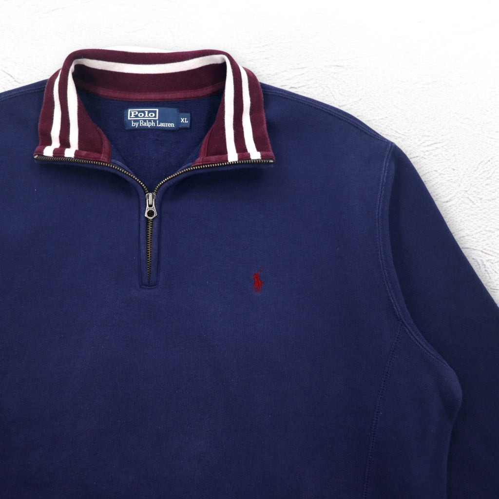 Polo by Ralph Lauren Half Zip Reverse Weave Sweatshirt, XL, Navy, Ribbed Line