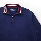 Polo by Ralph Lauren Half Zip Reverse Weave Sweatshirt, XL, Navy, Ribbed Line