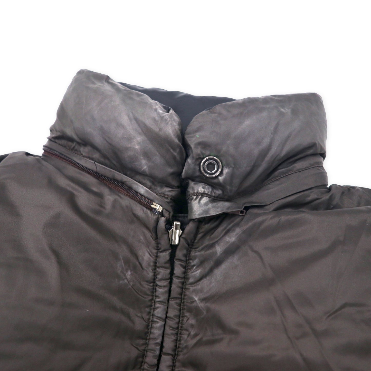 Italy Made Down Jacket イタリア製 4WAY リバーシブル ダウンジャケット ダウンベスト XL ブラック ブラウン ナイロン アーム着脱式 フード収納式 ビッグサイズ