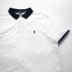 POLO RALPH LAUREN リブライン ポロシャツ XL ホワイト コットン 鹿の子 スモールポニー刺繍