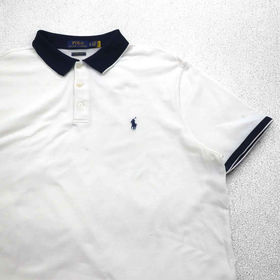 POLO RALPH LAUREN リブライン ポロシャツ XL ホワイト コットン 鹿の子 スモールポニー刺繍