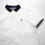 POLO RALPH LAUREN リブライン ポロシャツ XL ホワイト コットン 鹿の子 スモールポニー刺繍