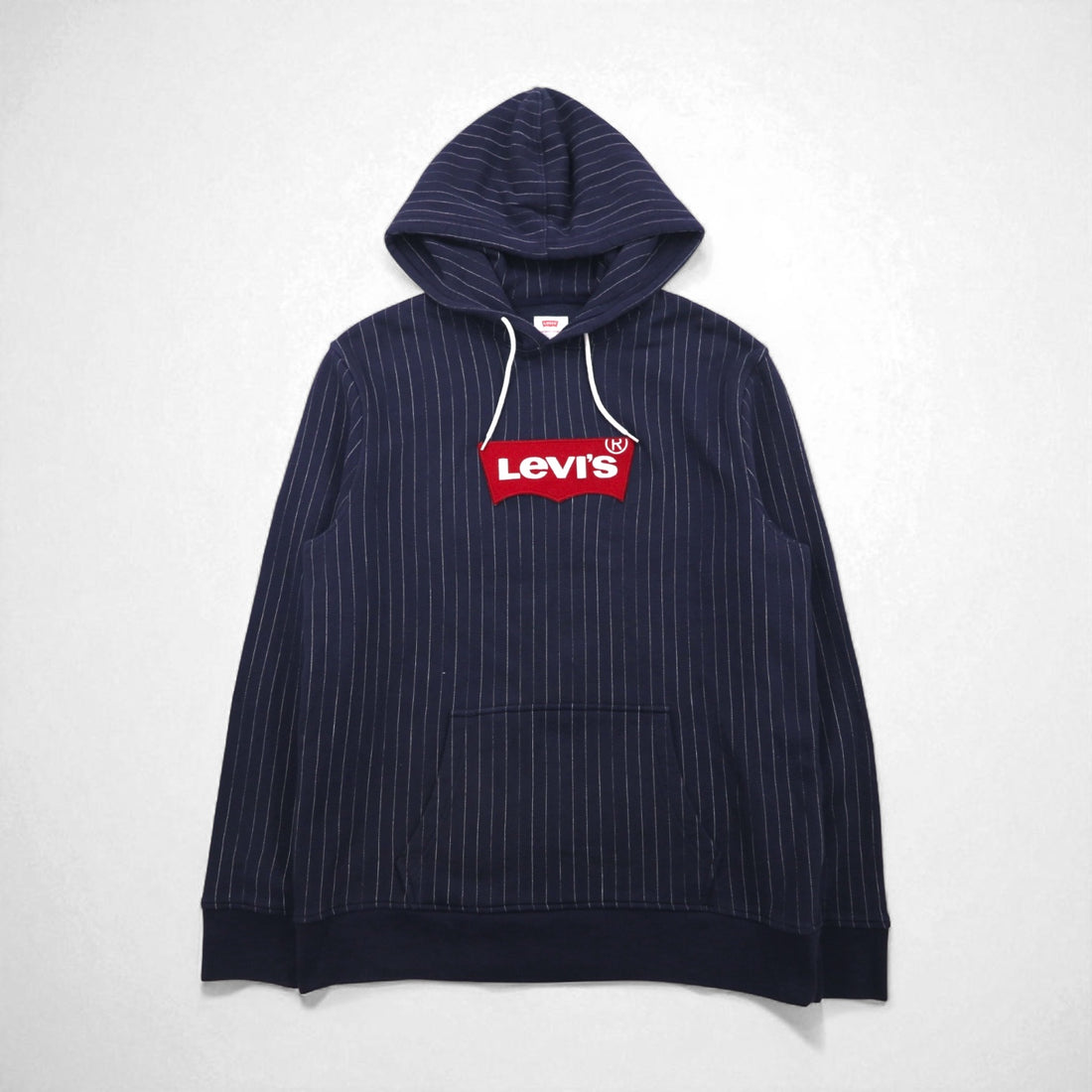 Levi's Wabash Pullover Hoodie, Size L, Navy Stripes, Front Pocket, 56808-0018