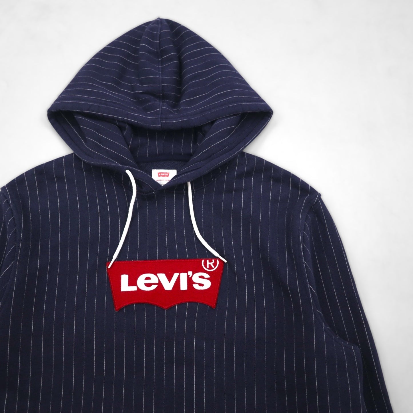 Levi's ウォバッシュ プルオーバー パーカー L ネイビー ストライプ フロントポケット 56808-0018