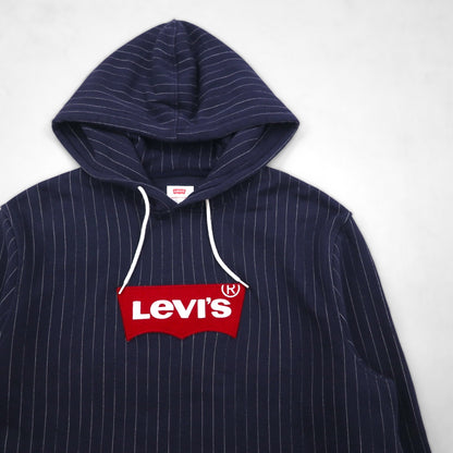 Levi's ウォバッシュ プルオーバー パーカー L ネイビー ストライプ フロントポケット 56808-0018