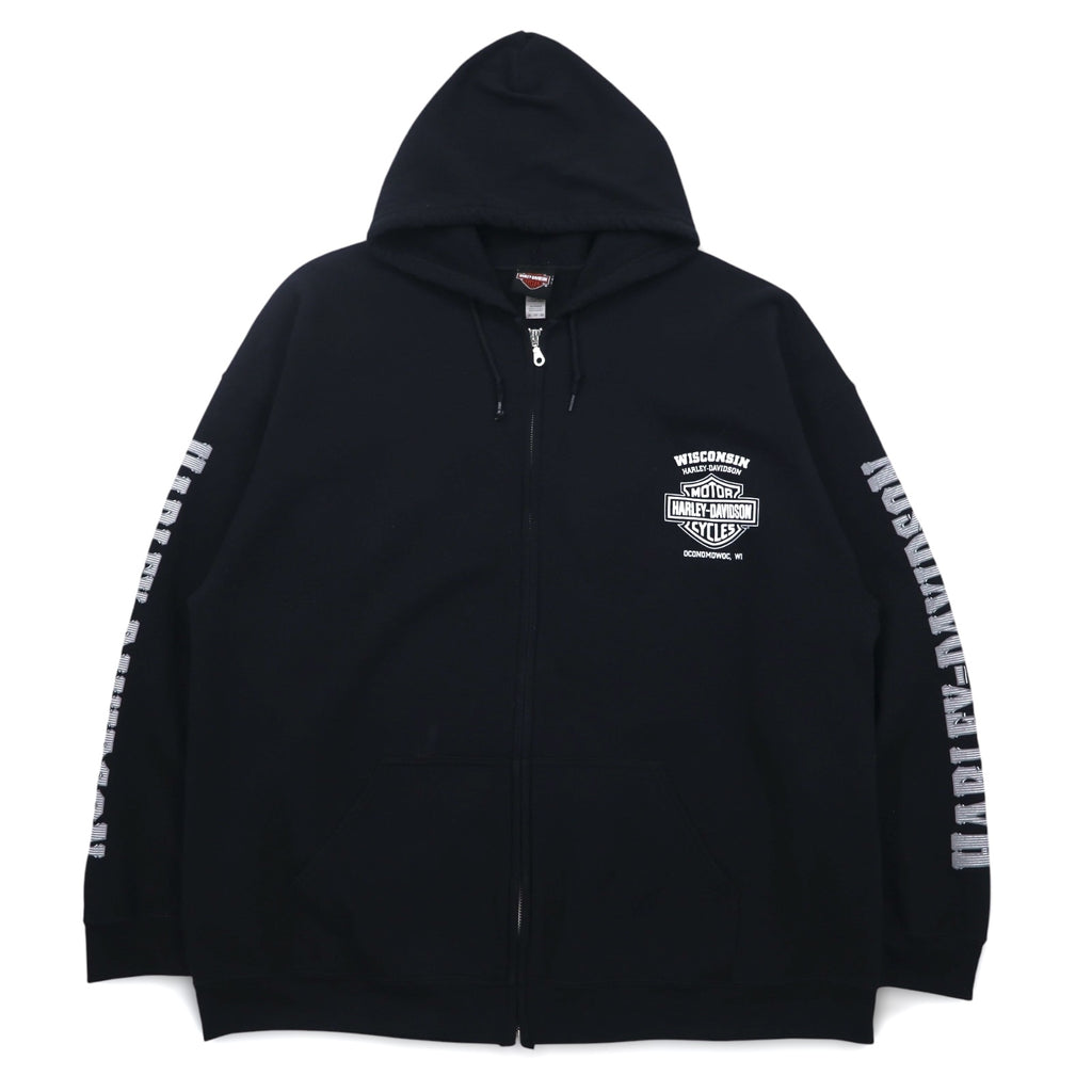 HARLEY DAVIDSON ビッグサイズ フルジップパーカー 3XL ブラック コットン バックロゴ スカル