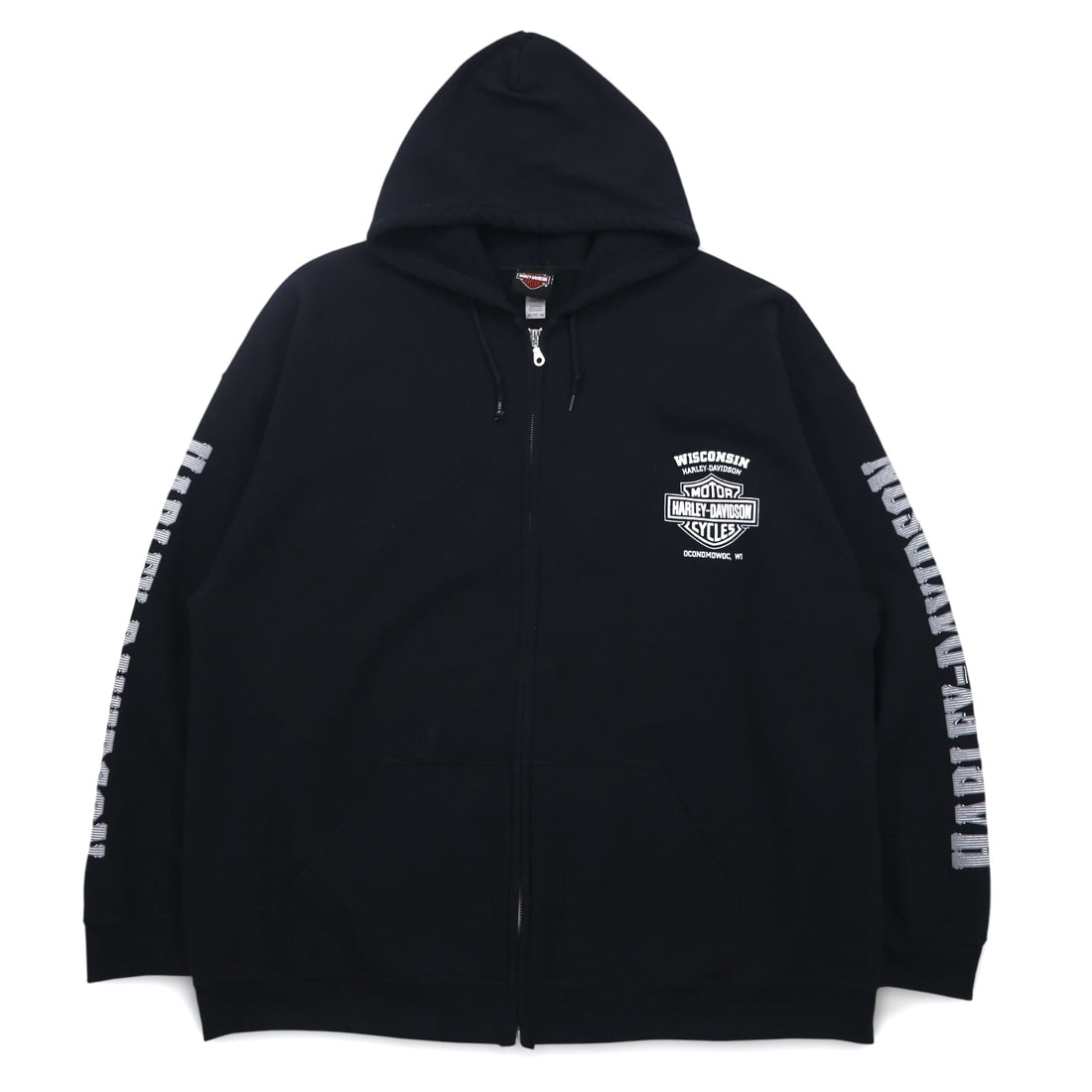 HARLEY DAVIDSON Big Size Full Zip Hoodie 3XL Black Cotton Back Logo Skull