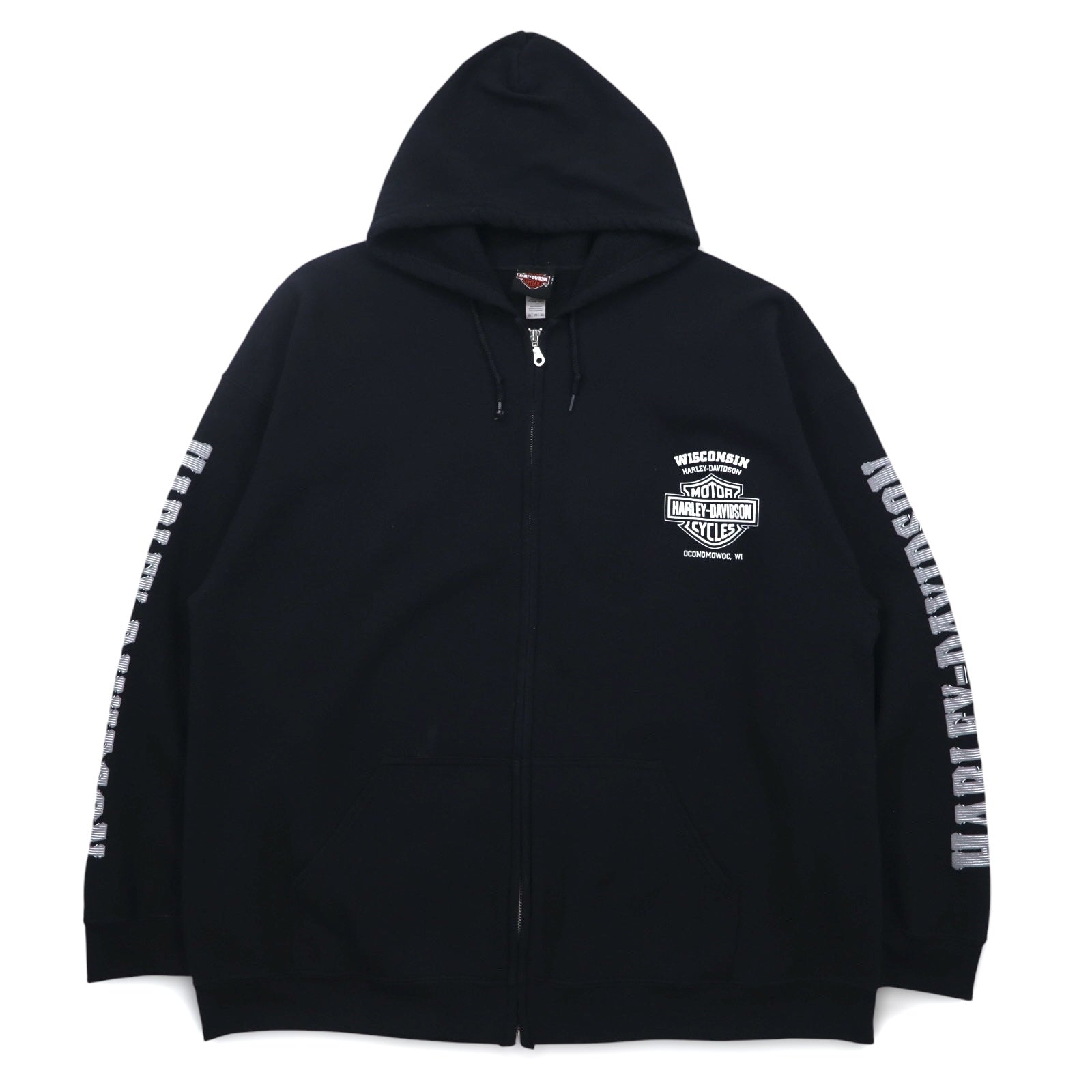 HARLEY DAVIDSON ビッグサイズ フルジップパーカー 3XL ブラック コットン バックロゴ スカル