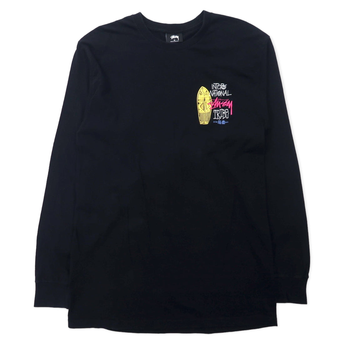 日本然リトテ-古着オンライン-Stussy ロングスリーブ Tシャツ ロンT M ブラック コットン ワンポイントロゴ刺繍 メキシコ製-STUSSY Long Sleeve T-SHIRT Ron T M Black Cotton One Point Logo Embroidery Mexico Made