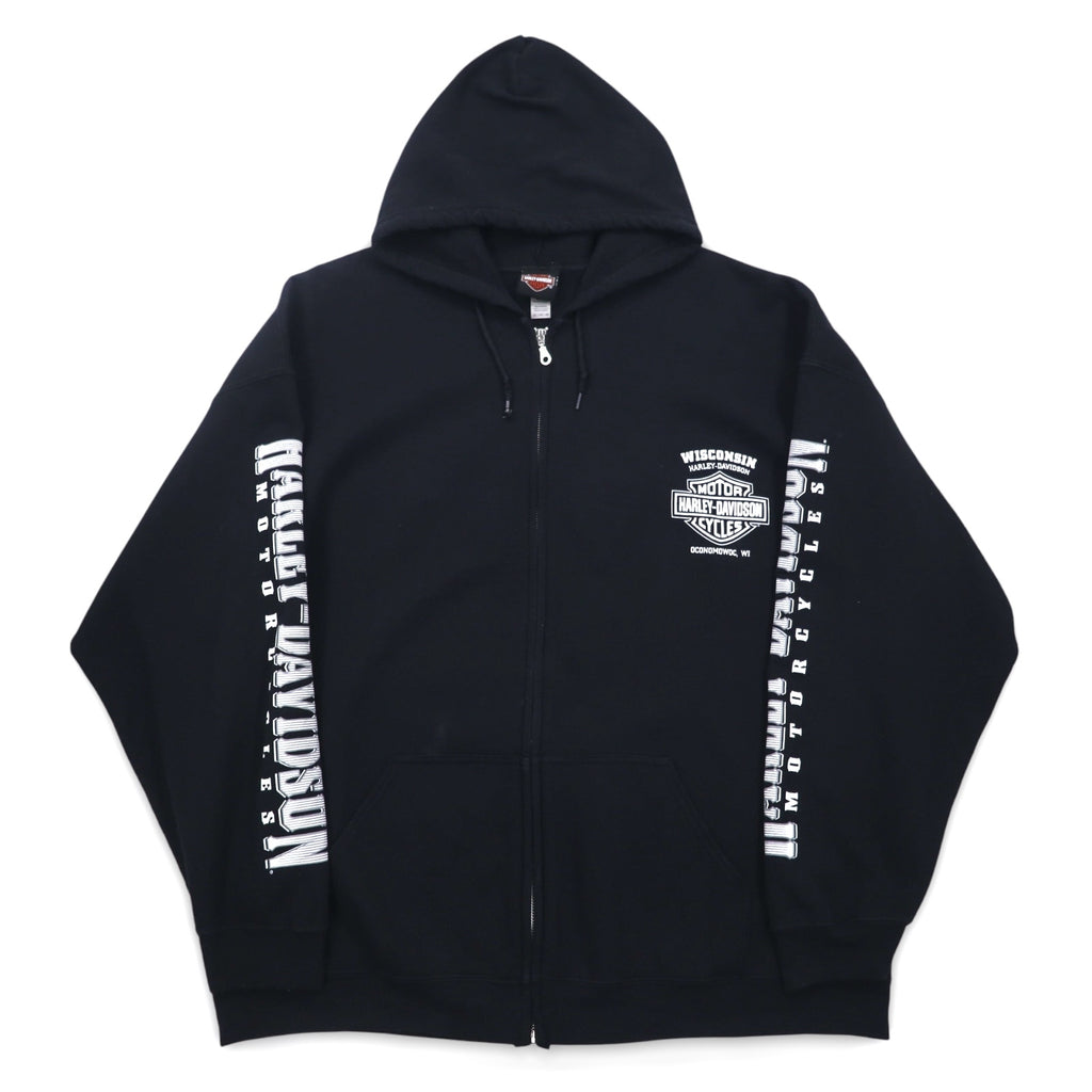 HARLEY DAVIDSON ビッグサイズ フルジップパーカー 3XL ブラック コットン バックロゴ スカル