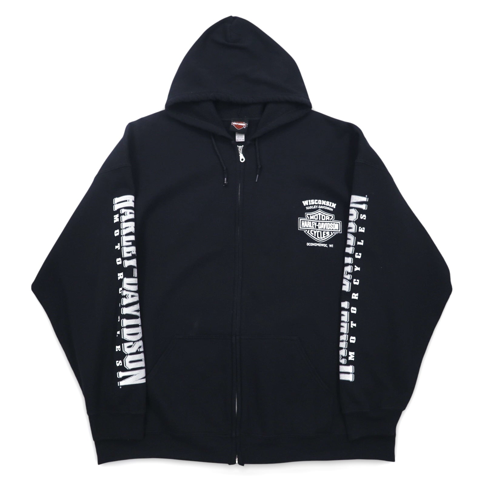 HARLEY DAVIDSON ビッグサイズ フルジップパーカー 3XL ブラック コットン バックロゴ スカル