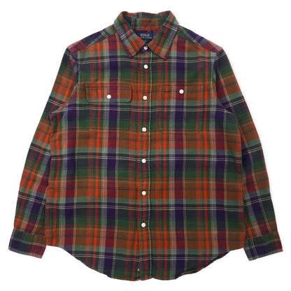 日本然リトテ-古着オンライン-POLO RALPH LAUREN ボーイフレンドフィット フランネルシャツ L ブラウン チェック コットン-POLO RALPH LAUREN Boyfriend Fit Flannel Shirt L Brown Checked Cotton